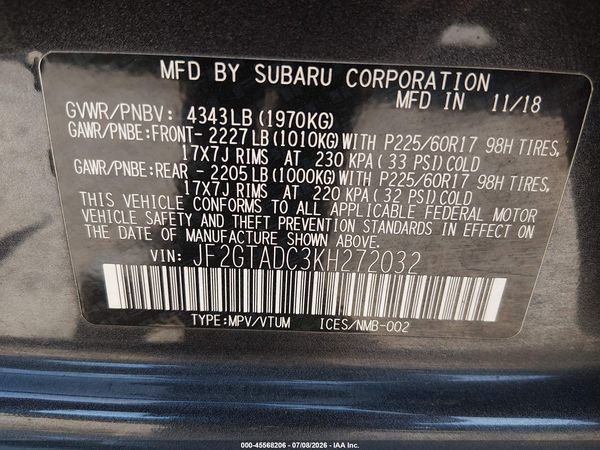 2019 SUBARU CROSSTREK 2.0I PREMIUM