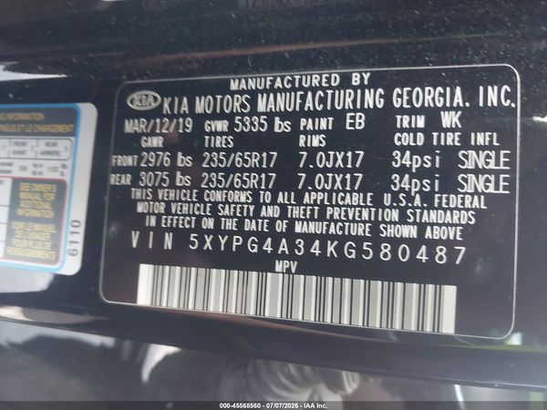 2019 KIA SORENTO 2.4L L