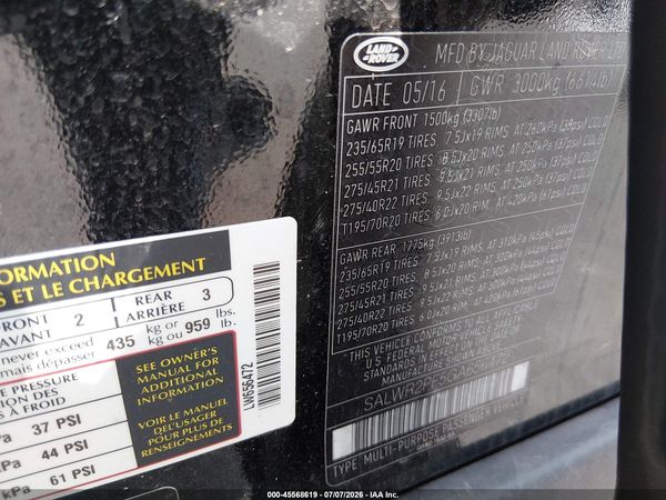 2016 LAND ROVER RANGE ROVER SPORT 3.0L V6 SUPERCHARGED HSE