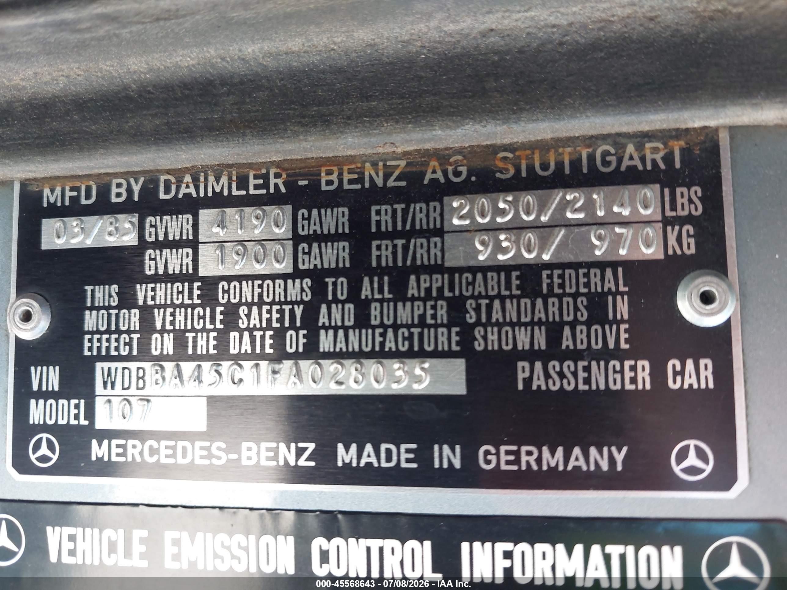 1985 MERCEDES-BENZ 380 380SL