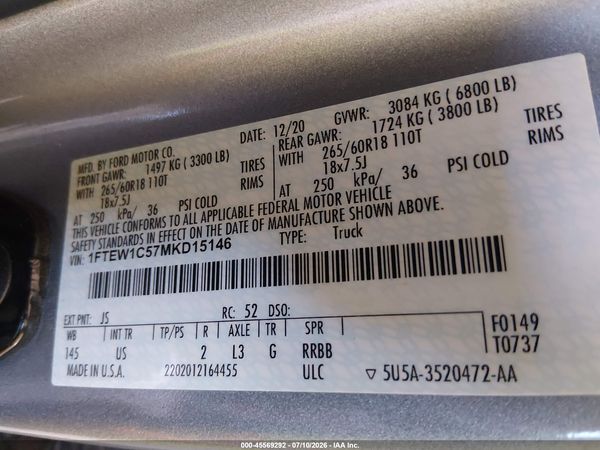 2021 FORD F-150 XLT
