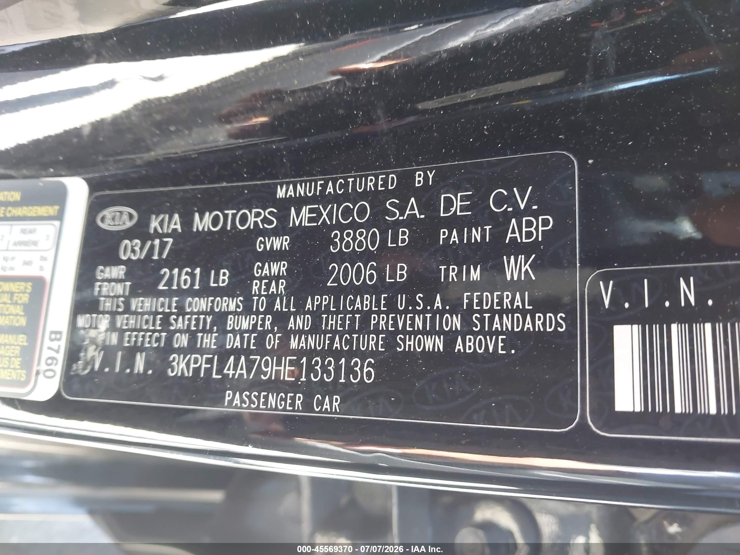 2017 KIA FORTE LX Popular, S