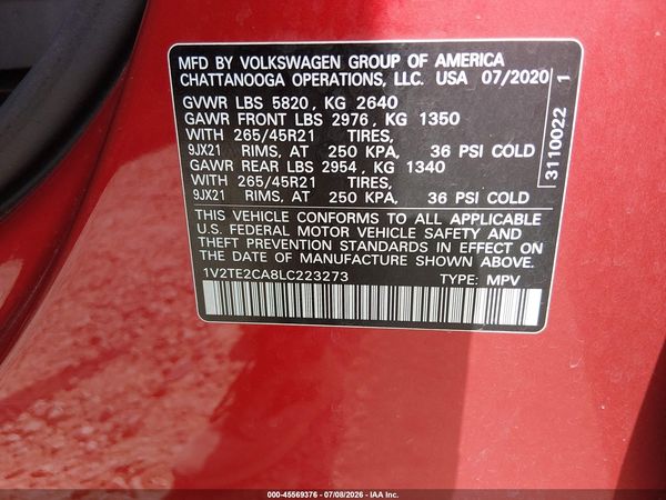 2020 VOLKSWAGEN ATLAS CROSS SPORT — I9