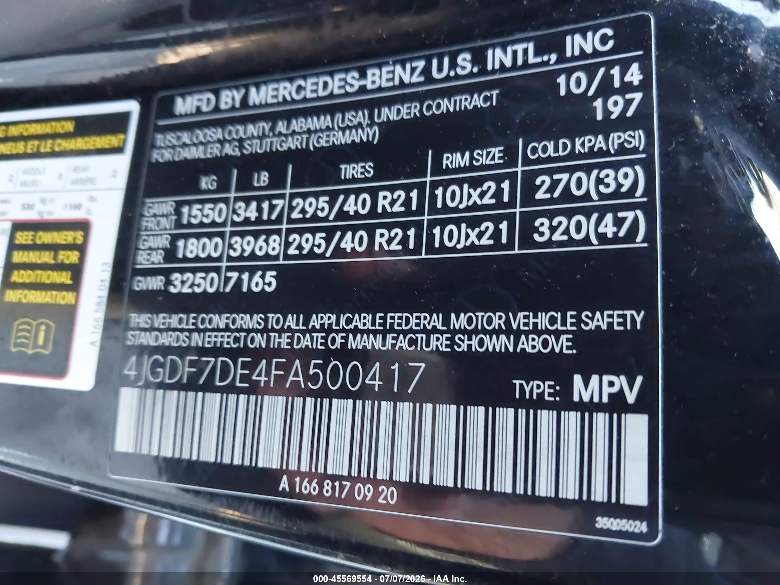 2015 MERCEDES-BENZ GL 550 GL550 4MATIC