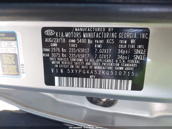 2019 KIA SORENTO 3.3L LX
