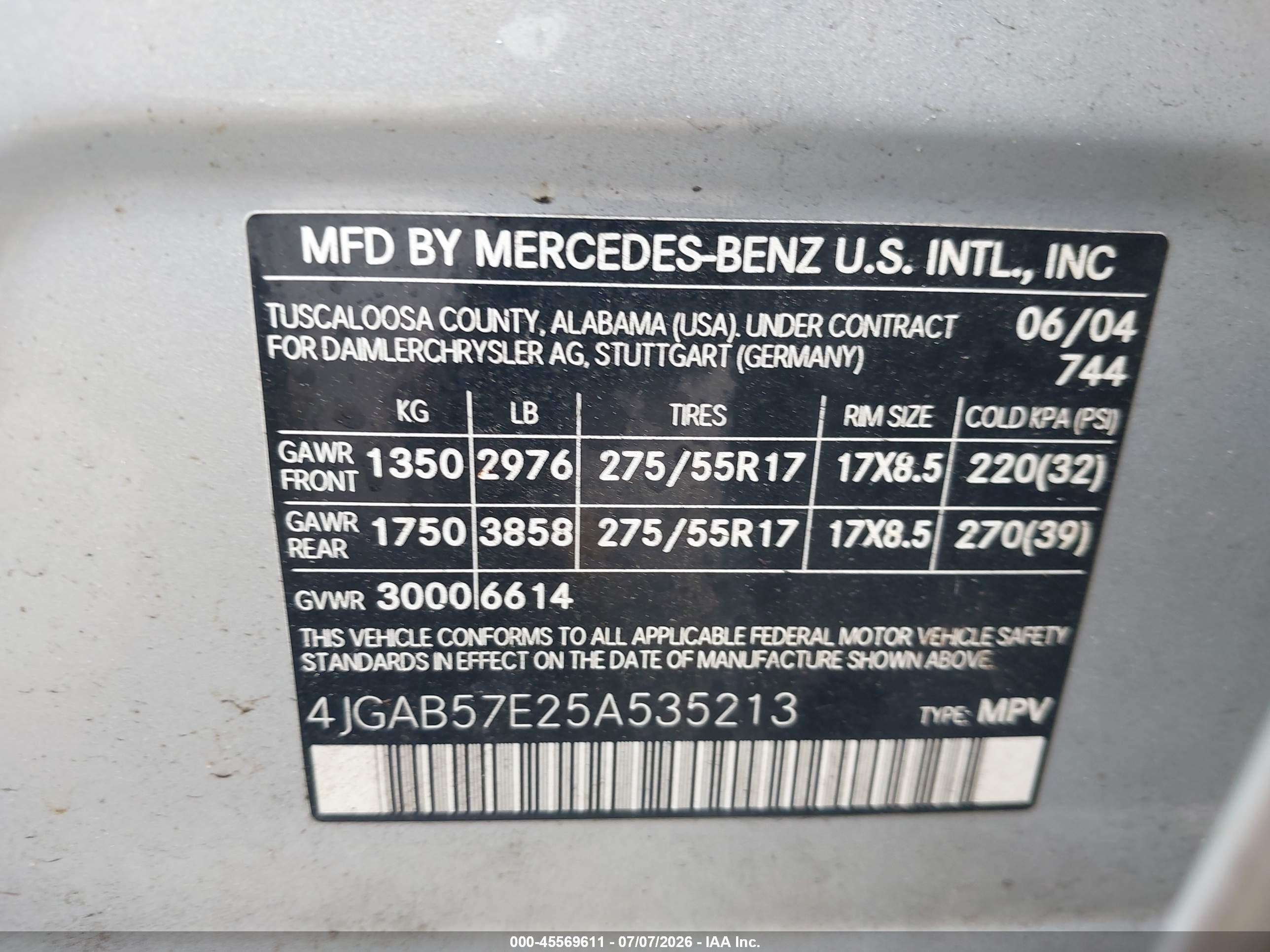 2005 MERCEDES-BENZ ML 350 ML350
