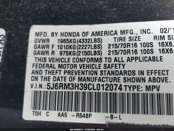2012 HONDA CR-V LX