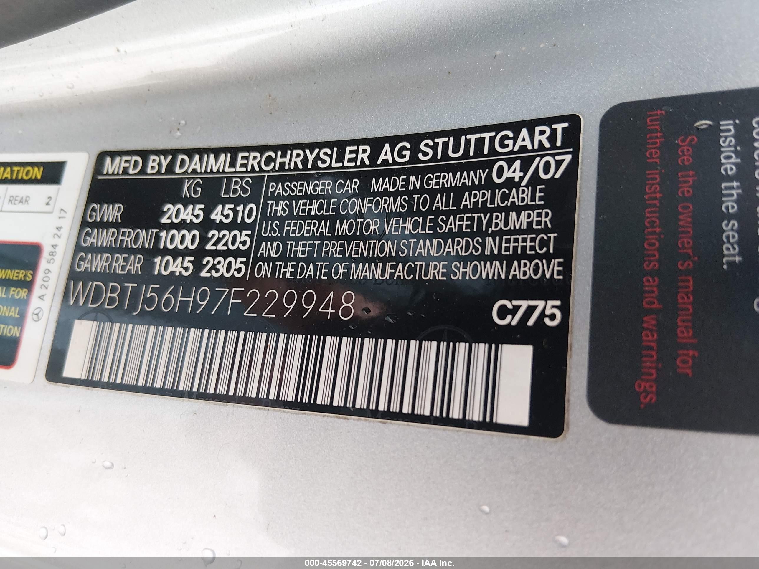 2007 MERCEDES-BENZ CLK 350 CLK350