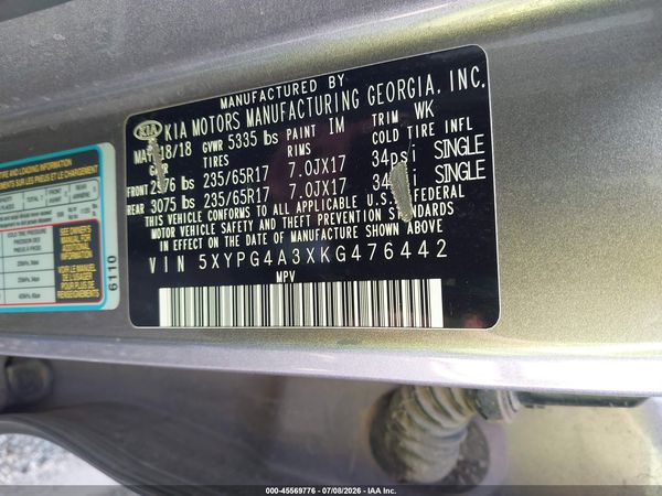 2019 KIA SORENTO 2.4L L