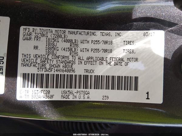 2017 TOYOTA TUNDRA SR5 5.7L V8