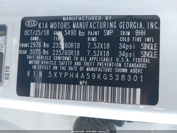 2019 KIA SORENTO 3.3L EX