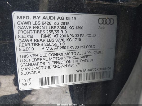 2019 AUDI Q7 45 PREMIUM/45 SE PREMIUM