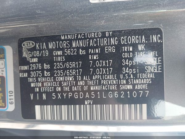 2020 KIA SORENTO 3.3L LX