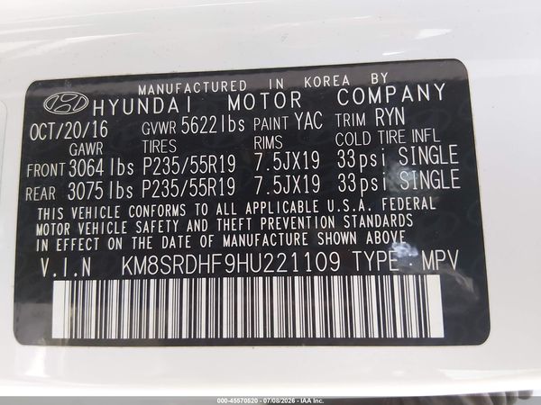 2017 HYUNDAI SANTA FE SE ULTIMATE