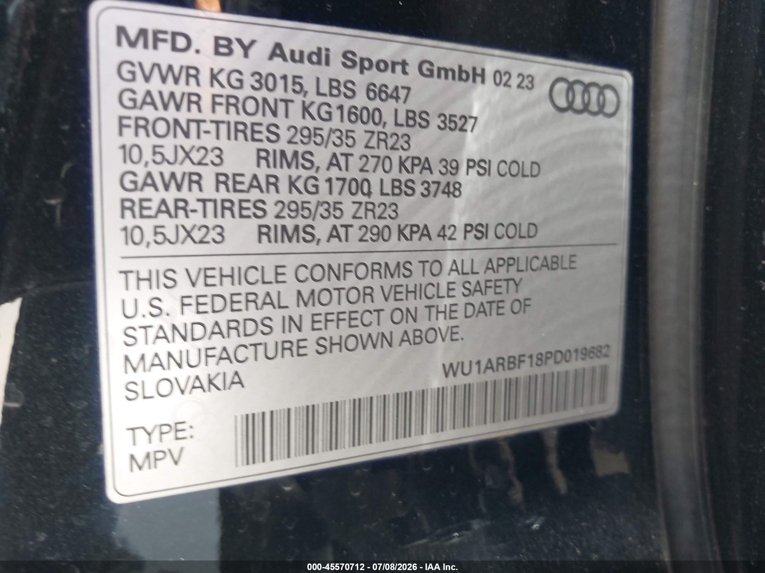 2023 AUDI RS Q8 TFSI QUATTRO TIPTRONIC