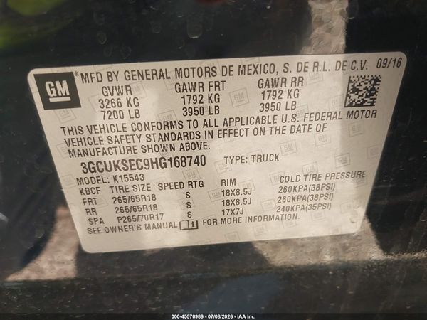 2017 CHEVROLET SILVERADO 1500 2LZ — I9