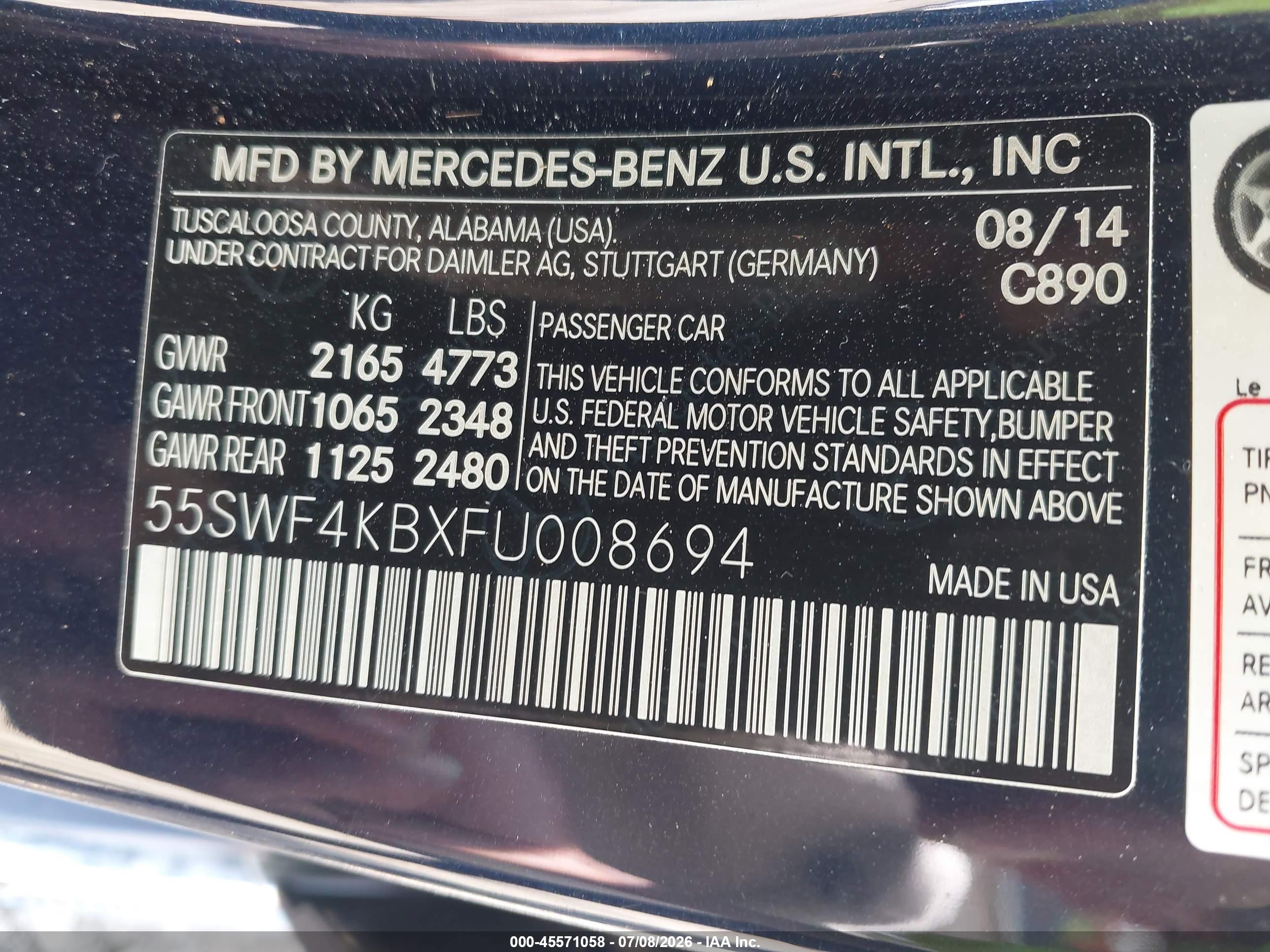 2015 MERCEDES-BENZ C 300 4MATIC