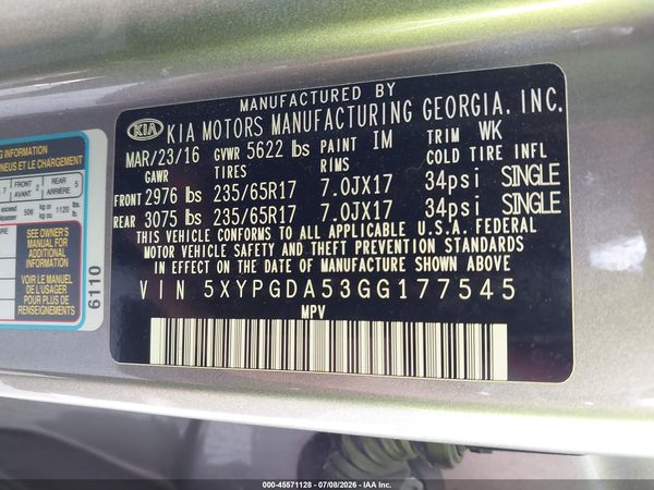 2016 KIA SORENTO 3.3L LX