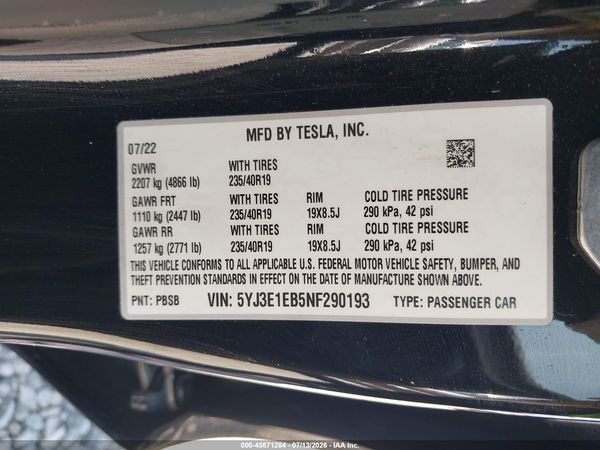 2022 TESLA MODEL 3