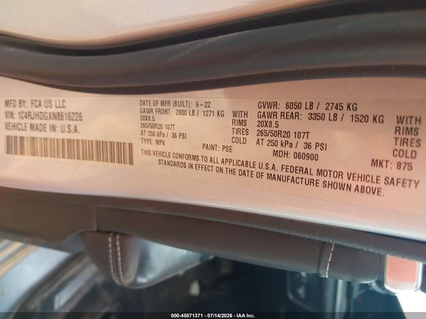 2022 JEEP GRAND CHEROKEE OVERLAND 4X4