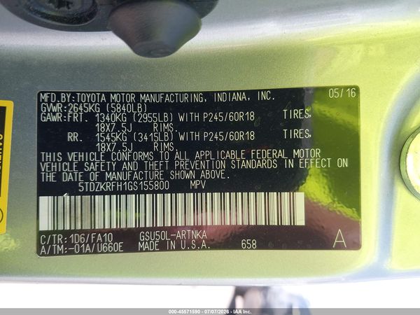 2016 TOYOTA HIGHLANDER LE PLUS V6
