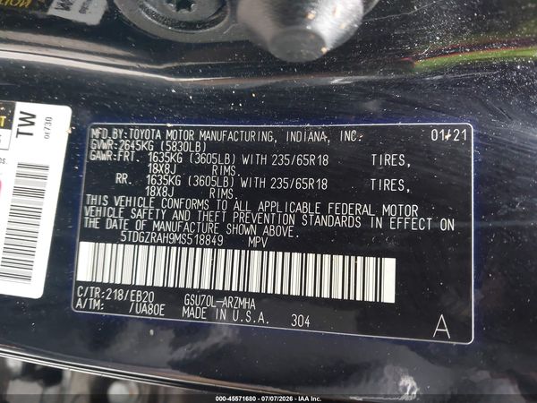 2021 TOYOTA HIGHLANDER XLE
