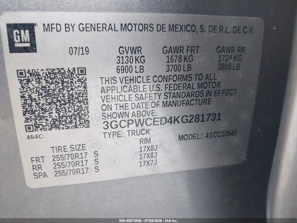 2019 CHEVROLET SILVERADO 1500 LT — I9