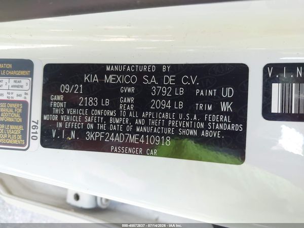2021 KIA FORTE LXS
