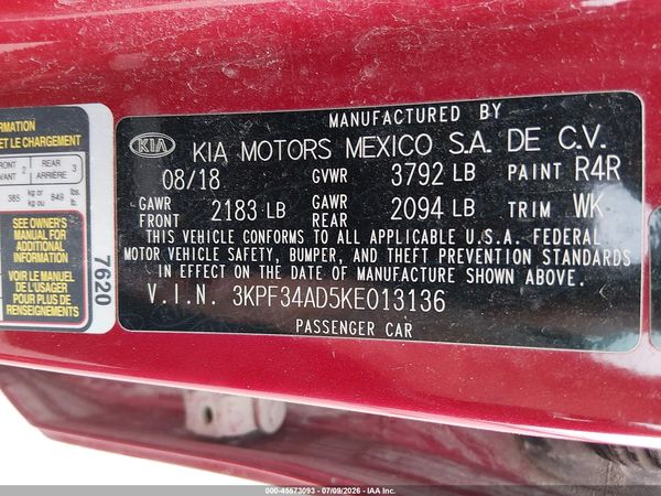 2019 KIA FORTE S