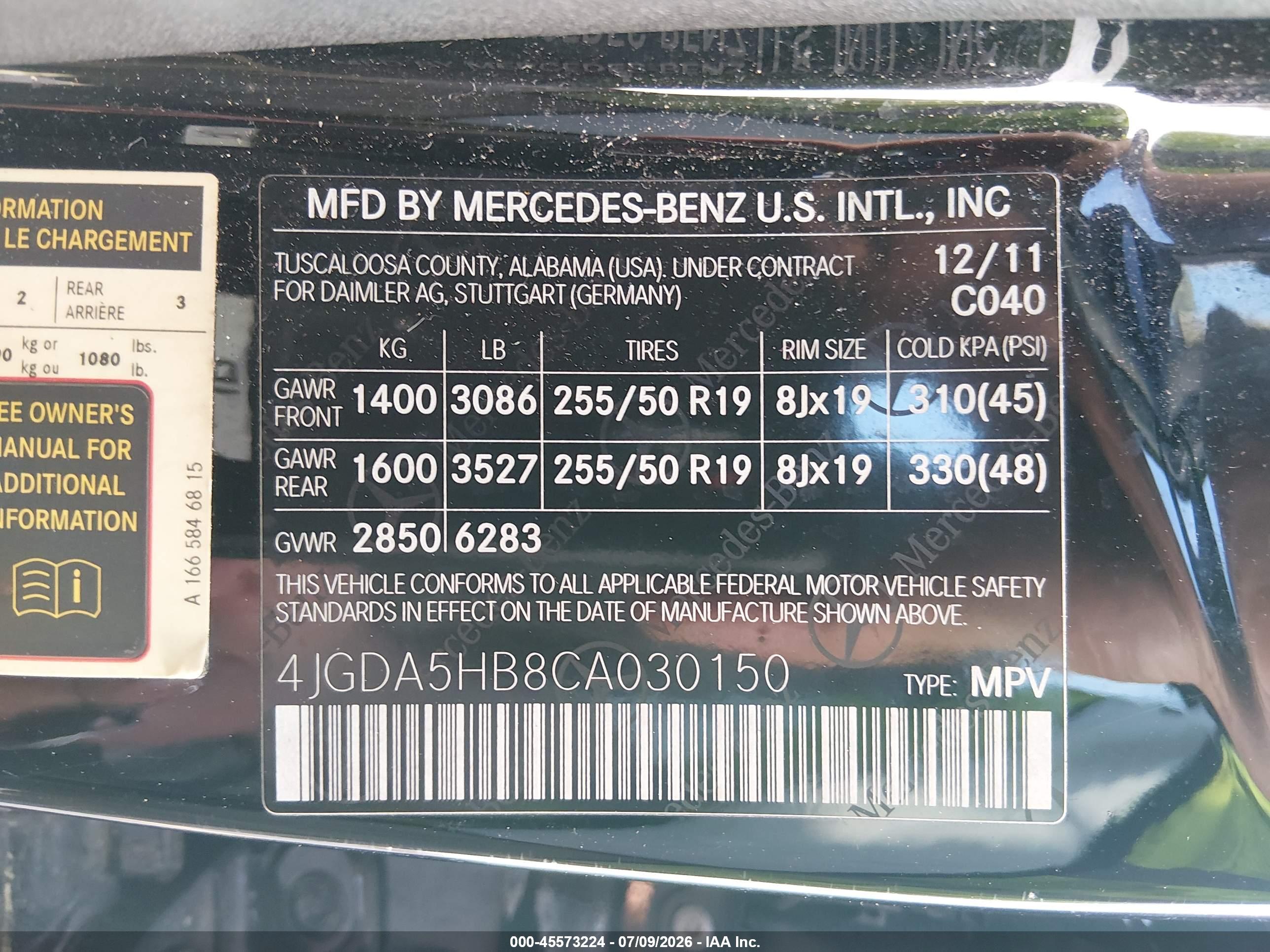 2012 MERCEDES-BENZ ML 350 4MATIC