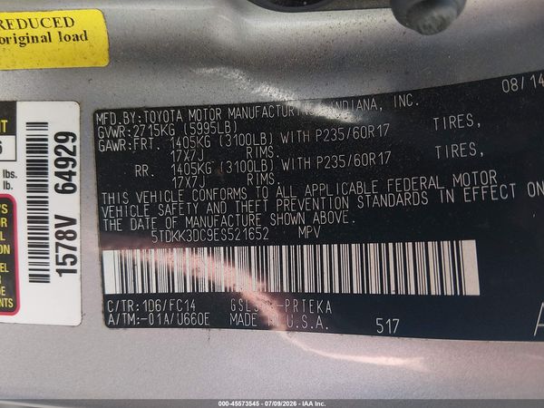 2014 TOYOTA SIENNA LE V6 8 PASSENGER