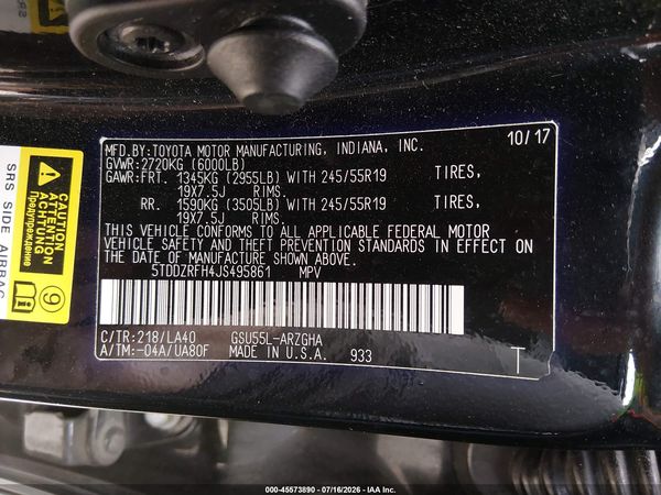 2018 TOYOTA HIGHLANDER LIMITED PLATINUM