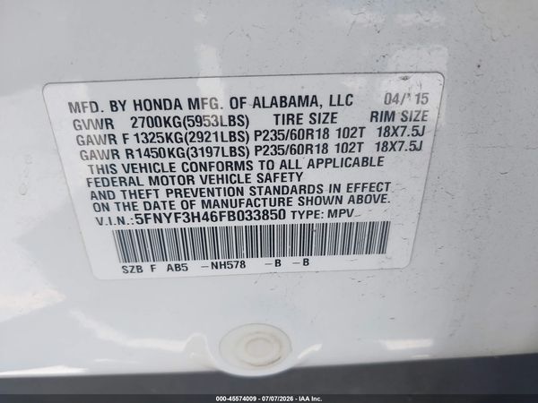2015 HONDA PILOT EX