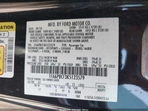 2019 FORD MUSTANG GT/GT PREMIUM