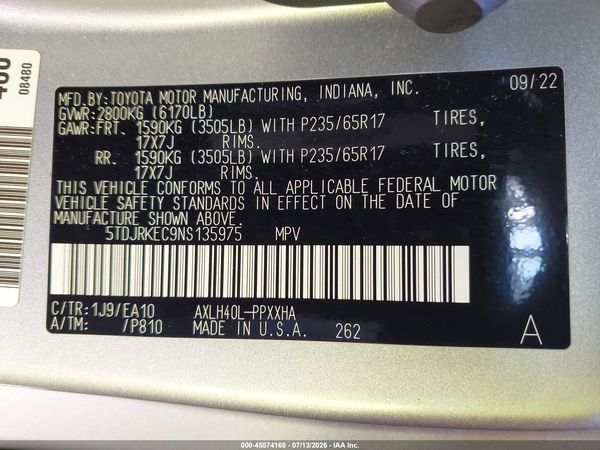 2022 TOYOTA SIENNA XLE — I9