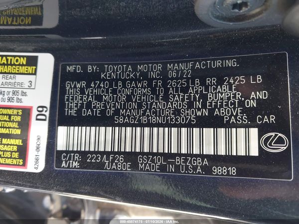 2022 LEXUS ES 350 F SPORT