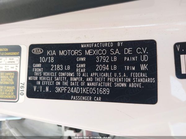 2019 KIA FORTE LXS