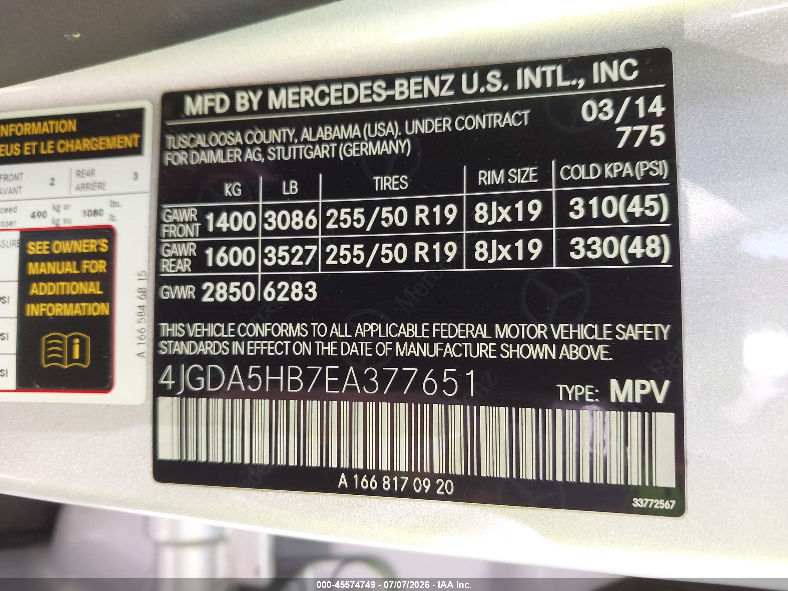 2014 MERCEDES-BENZ ML 350 ML350 4-MATIC