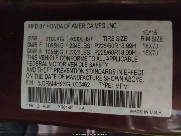 2016 HONDA CR-V TOURING