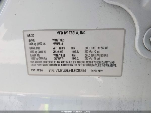 2020 TESLA MODEL Y