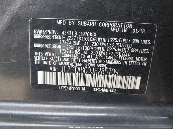 2018 SUBARU CROSSTREK 2.0I PREMIUM — I9
