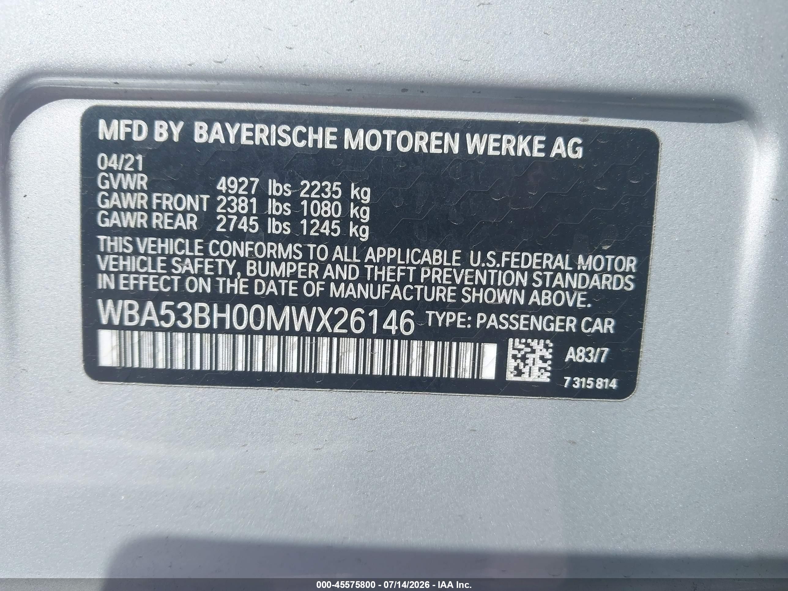 2021 BMW 530I