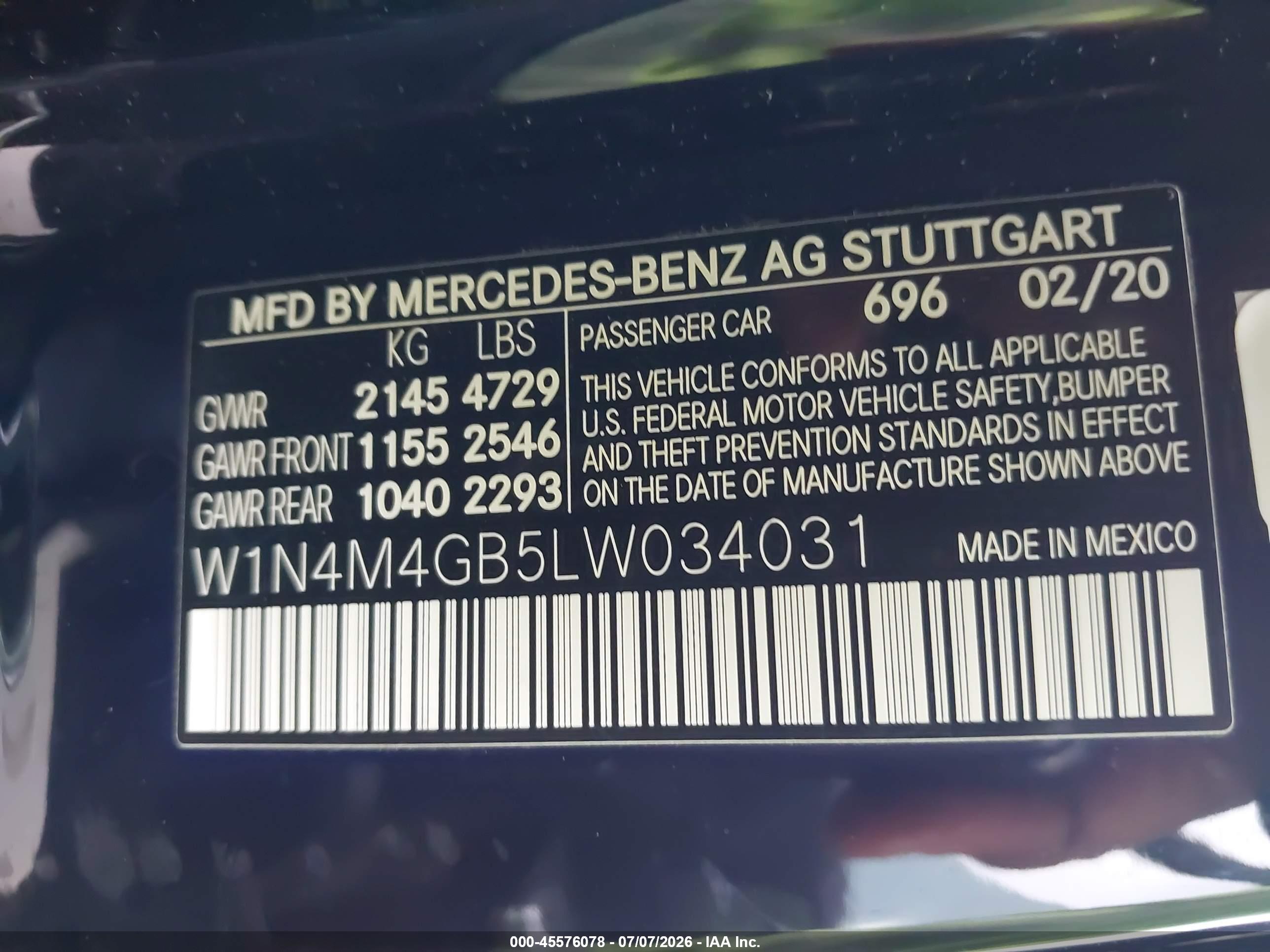 2020 MERCEDES-BENZ GLB 250 GLB250
