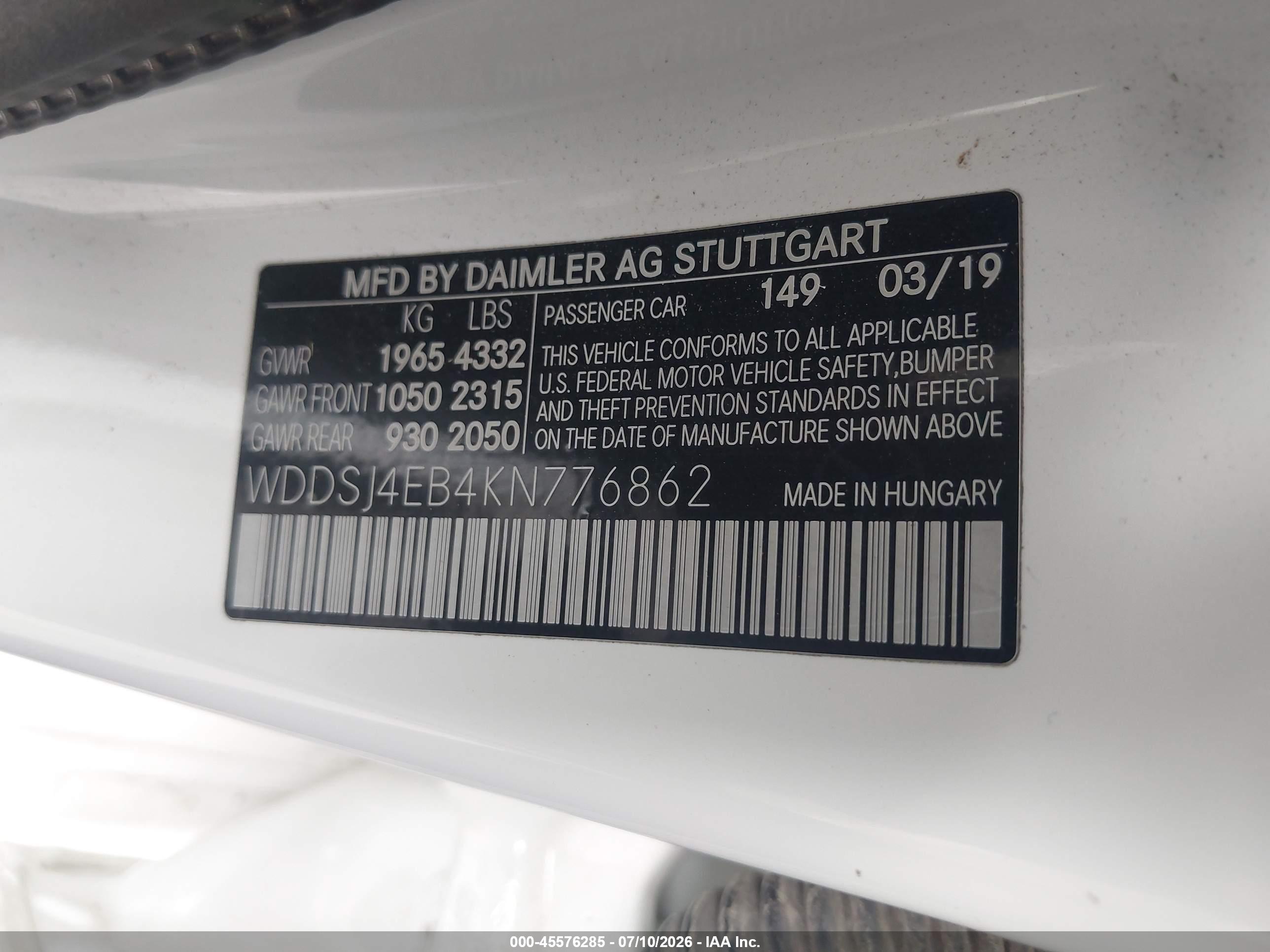 2019 MERCEDES-BENZ CLA 250 CLA250