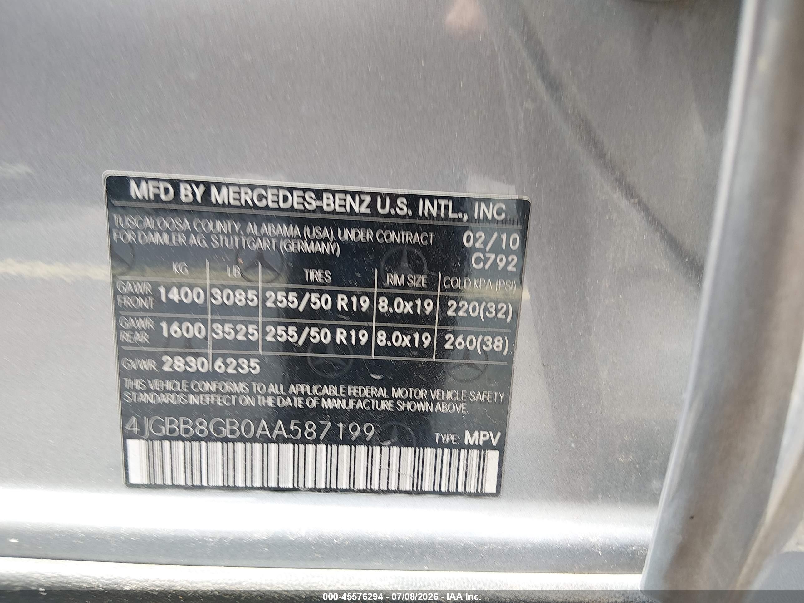 2010 MERCEDES-BENZ ML 350 ML350 4-MATIC