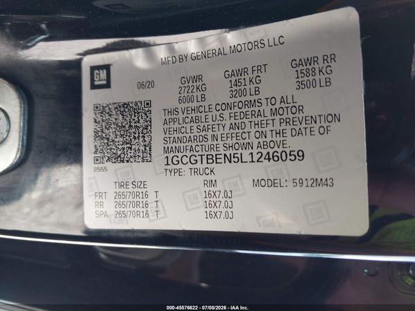 2020 CHEVROLET COLORADO 4WD  SHORT BOX WT — I9