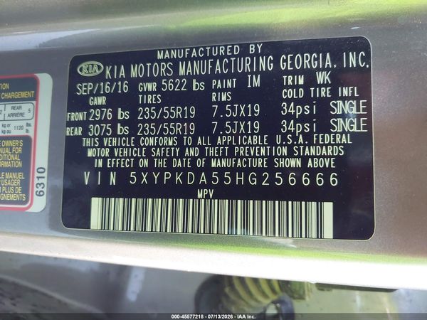 2017 KIA SORENTO 3.3L SXL