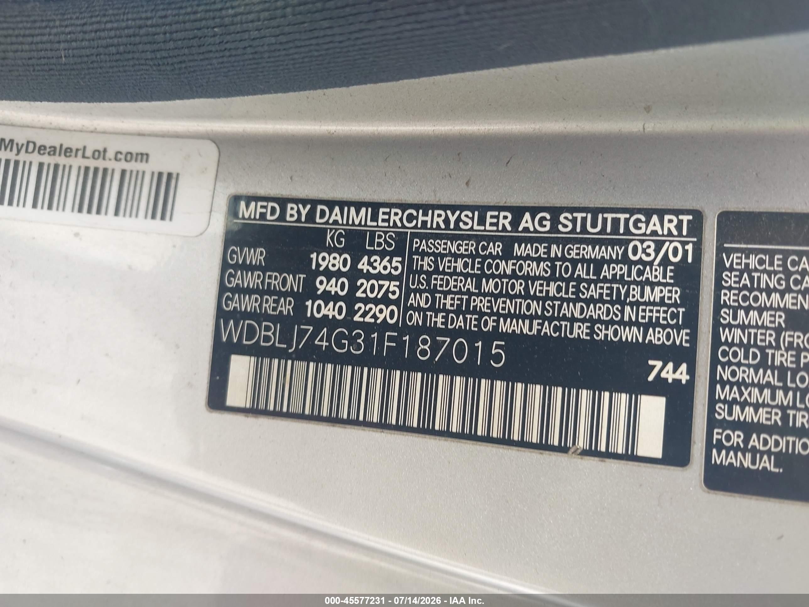 2001 MERCEDES-BENZ CLK 55 AMG CLK55 AMG