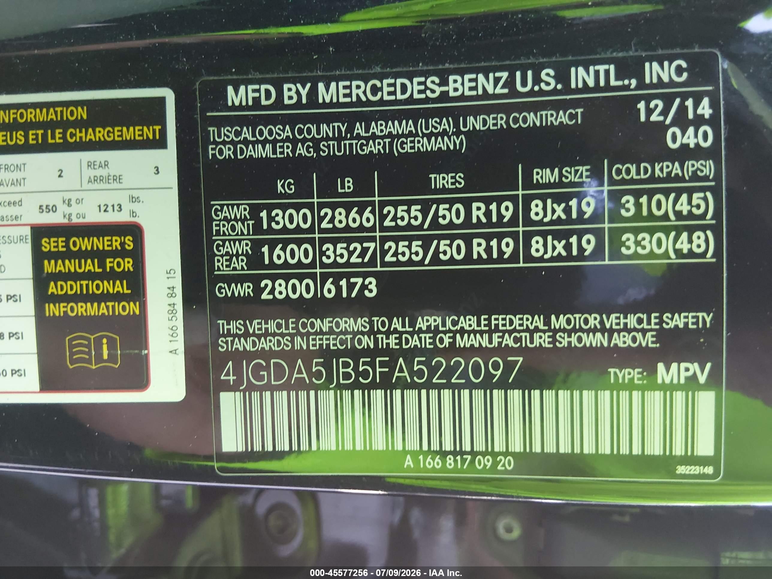 2015 MERCEDES-BENZ ML 350 ML350