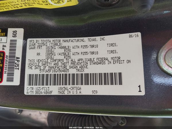 2016 TOYOTA TUNDRA SR5 5.7L V8